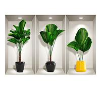 Stickers adhésifs 3D | Sticker Mural Autocollant effet 3D palmiers en pots - Stickers muraux Chambre Adulte - Stickers muraux 3D - Decoration Salon - Autocollants muraux Trompe l'oeil | 80x120cm