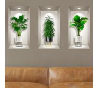 Stickers adhésifs 3D | Sticker Mural Autocollant effet 3D plantes dans son jolis vases - Stickers muraux Chambre Adulte - Stickers muraux 3D - Déco Salon - Autocollants muraux Trompe l'oeil | 80x120cm