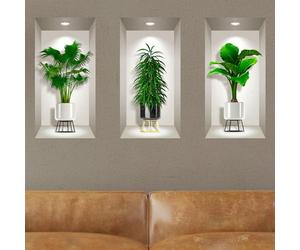 Stickers adhésifs 3D | Sticker Mural Autocollant effet 3D plantes dans son jolis vases - Stickers muraux Chambre Adulte - Stickers muraux 3D - Déco Salon - Autocollants muraux Trompe l'oeil | 80x120cm