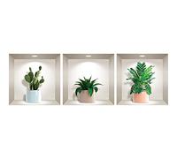 Stickers adhésifs 3D | Sticker Mural Autocollant effet 3D plantes d'intérieur et cactus - Stickers muraux Chambre - Stickers muraux 3D - Déco Salon - Autocollants muraux Trompe l'oeil | 40x120cm
