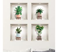 Stickers adhésifs 3D | Sticker Mural Autocollant effet 3D plantes et vases scandinaves - Stickers muraux Chambre - Stickers muraux 3D - Déco Salon - Autocollants muraux Trompe l'oeil | 60 x 60 cm