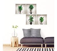 Stickers adhésifs 3D | Sticker Mural Autocollant effet 3D plantes feuilles de palmiers - Stickers muraux Chambre - Stickers muraux 3D - Déco Salon - Autocollants muraux Trompe l'oeil | 80 x 80 cm
