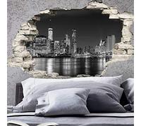 Stickers adhésifs Effet 3D | Sticker Autocollant New York Skyline - Décoration murale trompe l'œil Chambre et Salon - 60 x 90 cm