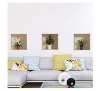 Stickers adhésifs Effet 3D | Sticker Autocollant Plantes Exotiques - Décoration murale trompe l'œil Chambre et Salon - Lot de 3 Pièces 30 x 30 cm