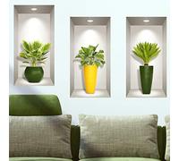 Stickers adhésifs Effet 3D | Sticker Autocollant Plantes Feuilles de palmiers - Stickers muraux 3D - Décoration Murale Salon - Autocollant Trompe l'oeil Chambre | 3X 60x30cm