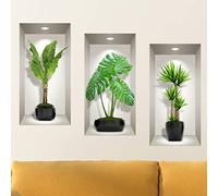 Stickers adhésifs Effet 3D | Sticker Autocollant Plantes Vertes d'intérieur - Stickers muraux 3D - Décoration Murale Salon - Autocollant Trompe l'oeil Chambre | 3X 60x30cm