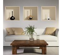 Stickers adhésifs Effet 3D | Sticker Autocollant Vases Ronds - Décoration Murale Trompe l'œil Chambre et Salon - Lot de 3 Pièces 30 x 30 cm