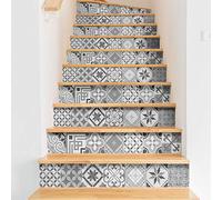 Stickers adhésifs escalier carrelages | Sticker Autocollant contremarche Carreaux de ciment - Stickers contremarche carrelages | Escalier carreaux de ciment adhésif - Micalina - 15 x 105 cm - 2 bandes