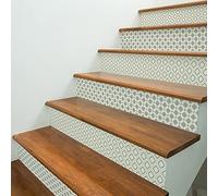 Stickers adhésifs escalier carrelages | Sticker Autocollant contremarche Carreaux de ciment - Stickers contremarche carrelages | Escalier carreaux de ciment adhésif - Jakob - 15 x 105 cm - 2 bandes