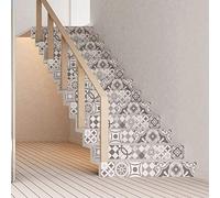 Stickers adhésifs escalier carrelages | Sticker Autocollant contremarche Carreaux de Ciment - Stickers contremarche carrelages | Escalier Carreaux de Ciment adhésif - Adamo - 15 x 105 cm - 2 Bandes