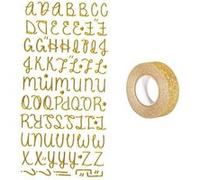Stickers alphabet doré à paillettes + masking tape doré à paillettes 5 m Doré G