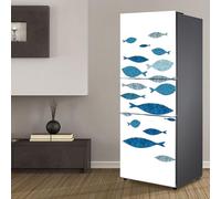 Stickers autocollants pour frigo, autocollant de réfrigérateur couvrant entièrement la porte du réfrigérateur, autocollants muraux pour décalcomanie de cuisine, poisson bleu abstrait blanc