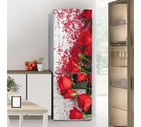 Stickers autocollants pour frigo, autocollant de réfrigérateur couvrant entièrement la porte du réfrigérateur muraux pour décalcomanie de cuisine, fleur de rose rouge romantique