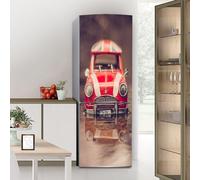 Stickers autocollants pour frigo, autocollant de réfrigérateur couvrant entièrement la porte du réfrigérateur, autocollants muraux pour décalcomanie de cuisine, fer rouge voiture rétro vintage