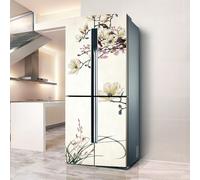 Stickers autocollants pour frigo de réfrigérateur couvrant entièrement la porte du réfrigérateurs muraux en peau pour décalcomanie de cuisine, peinture chinoise fleur et oiseau