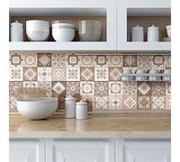 Stickers Carrelage Adhésif - Sticker Autocollant Carreaux de Ciment - Décoration Murale Stickers Carrelage pour Salle de Bain et Cuisine - Carreaux de Ciment adhésif Mural - 10 x 10 cm - 9 Pièces