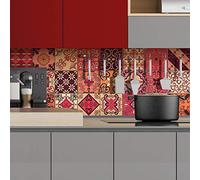 Stickers Carrelage Adhésif - Sticker Autocollant Carreaux de Ciment - Décoration Murale Stickers Tiles pour Salle de Bain et Cuisine - Carreaux de Ciment adhésif Mural - 15 x 15 cm - 24 pièces