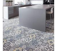 Stickers Carrelage Antidérapant Art Marocain Bleu - Carreau de Ciment Mosaïque Auto-Adhésif pour Cuisine et Salon 40x40cm - 1 Pièce