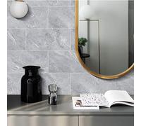 Stickers Cuisine 15x30cm, AMOYUN 12 Pièces Adhesif Marbre Imperméable en PVC Autocollants en Tuile Stickers Muraux Autocollants pour Carreaux Parquet Adhesif Sol Decoration Cuisine