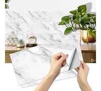 Stickers Cuisine 15x30cm, AMOYUN 12 Pièces Adhesif Marbre Imperméable en PVC Autocollants en Tuile Stickers Muraux Autocollants pour Carreaux Parquet Adhesif Sol Decoration Cuisine