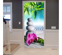 Stickers De Porte Autocollants De Porte 3D Fleur De Magnolia Fleur De Bambou Vert 100 X 215 Cm Auto-Adhésif Imperméable Amovible Wc,Sticker Porte Chambre,Autocollants Porte D Entree,Autocollants Port