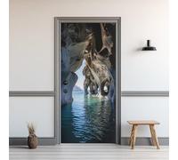 Stickers de Porte Vue Sur La Mer, Autocollant Porte Grotte Trompe L'œil Effect, Stickers Muraux Auto-Adhésif Amovible PVC Imperméable pour Chambre Salon Salle de Bain Décor 73x205cm