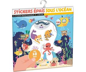 Stickers épais Sous l'océan Pochette de 25 autocollants épais et repositionnables avec 4 décors À partir de 18 mois