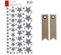 Stickers étoiles à paillettes argentées + 20 étiquettes kraft Fanion Argenté G