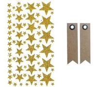 Stickers étoiles à paillettes dorées + 20 étiquettes kraft Fanion Doré G