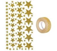 Stickers étoiles à paillettes dorées + masking tape doré à paillettes 5 m Doré G