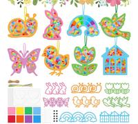 Stickers Fenetre Deco Printemps,24 DIY Bricolage Paques Enfant,Vitraux Activités Enfants Décoration Printemps,Stickers Fleurs Vitre Autocollant Oiseaux pour Fenêtre Porte,Cadeau Enfants