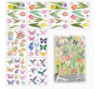 Stickers Fenetre Décoration Printemps 8 Feuilles, 83 d'Autocollants Fenêtre Aquarellés Vitre Fleurs Oiseaux Papillons, Spring Window Stickers Réutilisables Autocollant, Static-Catch Salon Chambre