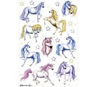 Stickers - HERMA - DECOR Licornes - 2 feuilles 85 x 120 mm - Papier scintillant - 2 x 9 étiquettes