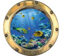 Stickers hublot trompe l'oeil Petits poissons vue sous marine - H348 (30x30 cm)