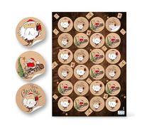Stickers Merry Christmas, 24 pièces: autocollants père Noël ronds, étiquettes cadeaux autocollantes, gommettes scrapbooking, petit sticker décoratif pour paquets et cartes festives, Ø 4 cm