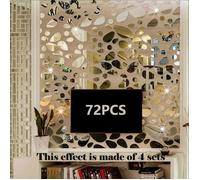 Stickers Miroir Muraux Acrylique Argent, 72 Pièces Effet Galets, Déco DIY Autocollante Pour Salon Chambre Bureau