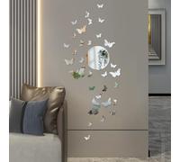 Stickers Miroir Papillon, 37 pièces en acrylique 3D Stikers Murals Papillon Bow miroir mural acrylique amovible argent sticker miroir adhésif décoration bureau dans la chambre à coucher du salon