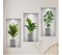 Stickers muraux 3D - 3 pièces - Vase - Plante - Décoration murale - Salon - Chambre - Effet réaliste