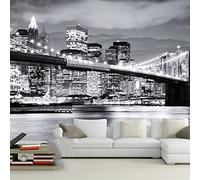 Stickers Muraux 3D Décalcomanies Ville Nuit Pont De Manhattan Fond Chambre Autocollant Mural Décalcomanie Décor À La Maison Art Mural Papier Peint Peler Et Coller Am 350 (largeur) x 256 (hauteur) cm