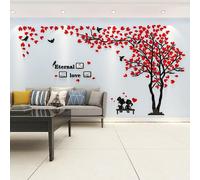 Stickers Muraux 3d Diy Arbre Stickers Muraux Stickers Muraux Décoration Murale Pour Maison Noël Chambre, Hall, Escaliers, Chambre De Bébé, Chambre D'enfant (Rouge À Droite, L-300 * 150 Cm)