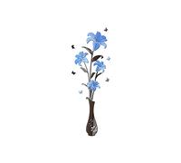 Stickers Muraux 3D en Acrylique Représentant Un Vase De Fleurs, Autocollants Repositionnables Et Amovibles, Motif Lys Et Papillons Salon, Chambre Ou Fond TV. Blue Flowers Black Vase 43cm X 120cm