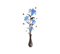 Stickers Muraux 3D en Acrylique Représentant Un Vase De Fleurs, Autocollants Repositionnables Et Amovibles, Motif Lys Et Papillons Salon, Chambre Ou Fond TV. Blue Flowers Black Vase 53cm X 150cm