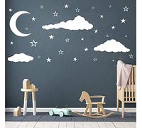 Stickers muraux amovibles en vinyle 3D - Motif nuages, lune et étoiles - Pour chambre à coucher, salon, salle de jeux - Blanc