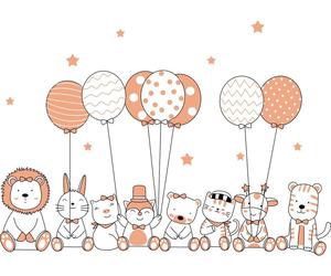 Stickers muraux – Animaux acrobates et ballons fantastiques – Autocollants – 180 x 120 cm