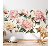 Stickers Muraux Animaux de la Jungle Arbre Fleurs de Cerisier Floral Branche Arbre Oiseaux Autocollants Muraux Décoration Murale Salon Chambre (Pivoine Rose)