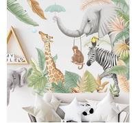 Stickers Muraux Animaux de la Jungle Autocollant Mural Safari Girafe Éléphant Décoration Murale Chambre Enfants Bébé Pépinière Salon