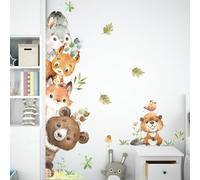 Stickers Muraux Animaux Jungle pour Chambre Enfant et Bébé Déco Murale | Autocollants renard et lapin, écureuil, sticker ours, deco pelouse, porte et fenêtre, matériau robuste, facile à utiliser