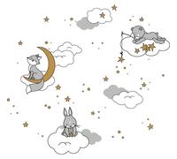 Stickers muraux – Animaux rêveurs sous un ciel étoilé – Autocollants – 180 x 120 cm