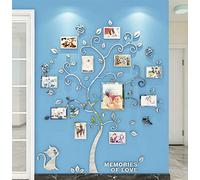 Stickers Muraux Arbre Cadre de Photo 3D DIY Mural Autocollants Arts Décoration de la Maison pour Chambre, Salon, Salle, Cadeau (Argent,L)