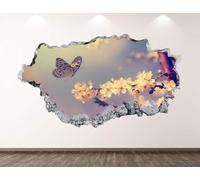 Stickers Muraux Cassés 3D Fleur De Papillon Art Mural Pépinière enfants chambre salon fond sticker mural amovible vinyle décoration de la maison 70x122cm